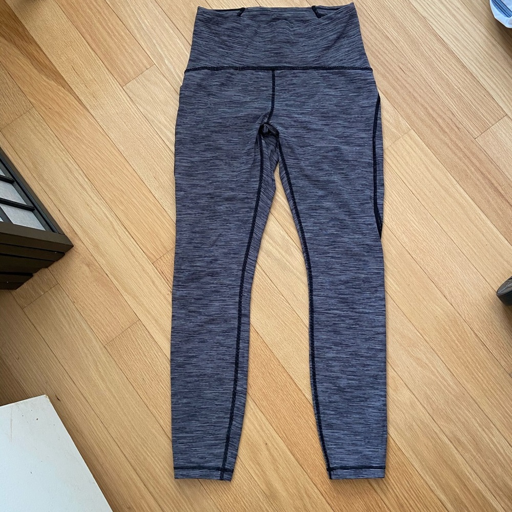 Lululemon Train Times 7/8 Black Slate Stripe Sz 6